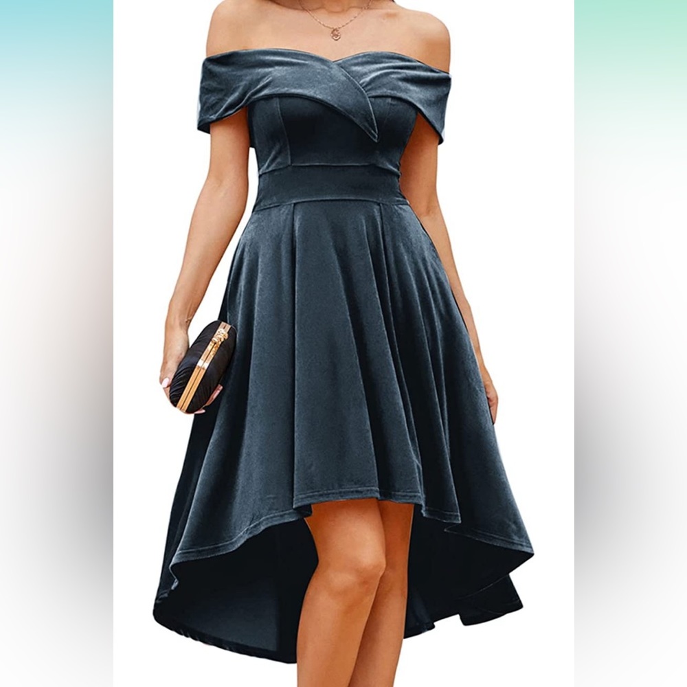 Women's Off Shoulder High Low A Line Wedding Guest Party Cocktail Dress